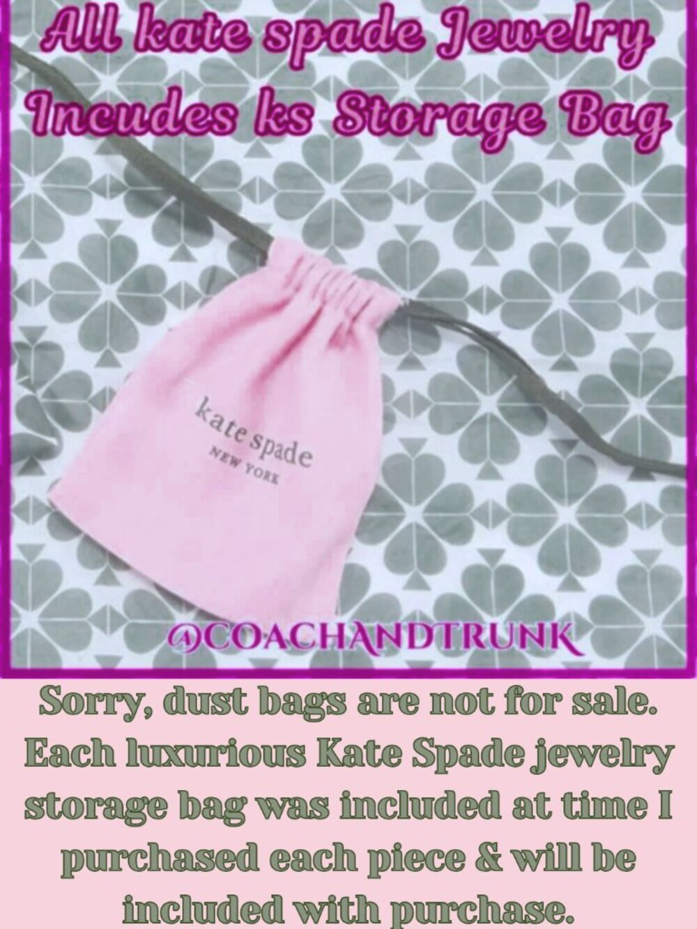 All KATE SPADE Jewelry Includes A Pink & Green KATE SPADE Drawstring Storage Bag